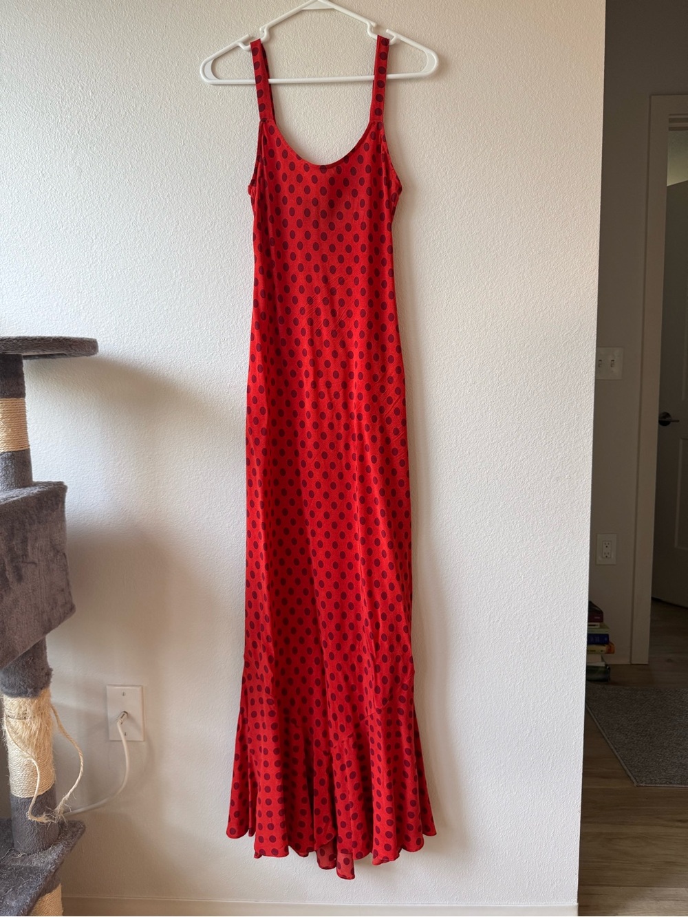 Realisation Par Red Slip Dress with Black Polka Dots